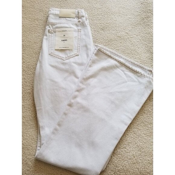 Hidden Jeans Happi  White w/Gold Stitching Flare Leg w/ Side Slits Women's Sz 26 - Picture 1 of 13